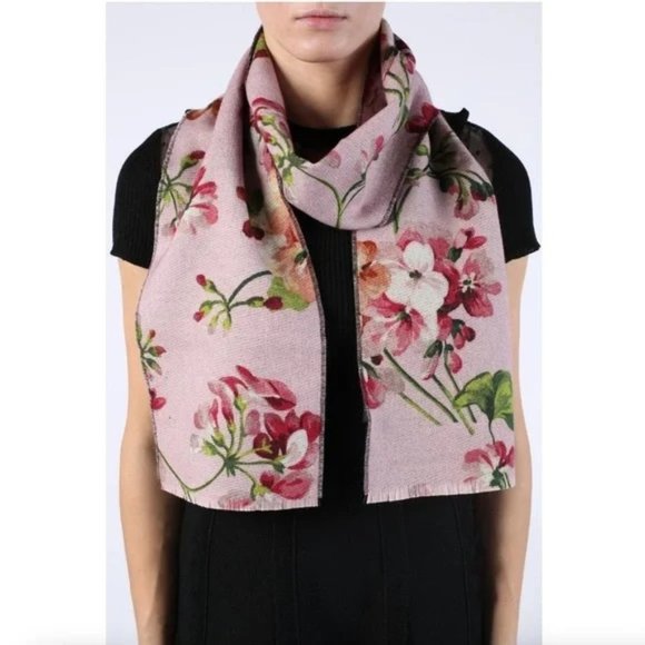 Gucci Accessories - NEW Gucci Pink Blooms Floral GG Monogram Wool Neck Scarf